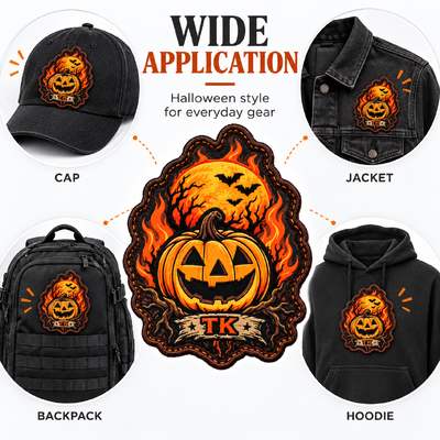 Custom Halloween Pumpkin Patches with Printed Design for Jackets and Clothing