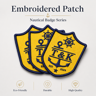 Parche bordado de escudo personalizado con logo de ancla para marca de ropa