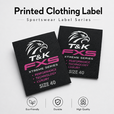 Etiqueta de ropa impresa personalizada con logo para marca de ropa deportiva
