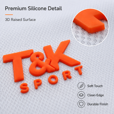 Etiquetas de transferencia de calor de silicona personalizadas con resistencia al lavado, color personalizado y múltiples opciones de grosor